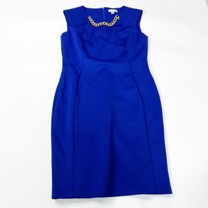 Calvin Klein Dress Womens Crepe Sheath Chain Detail Sleeveless Blue Ladies 12 NE